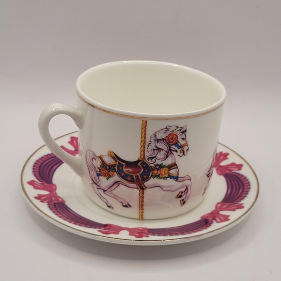 Vintage Teleflora Gift Carousel Horse Cup & Saucer Set with Original Display - Picture 6 of 8